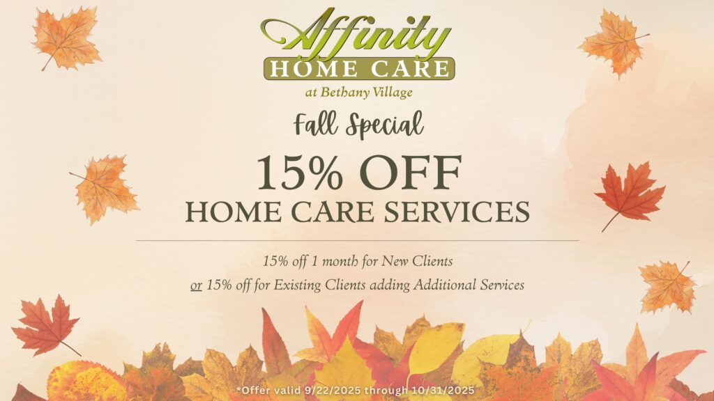 15 percent off flyer promotion at Affinity Senior Home Care Services
